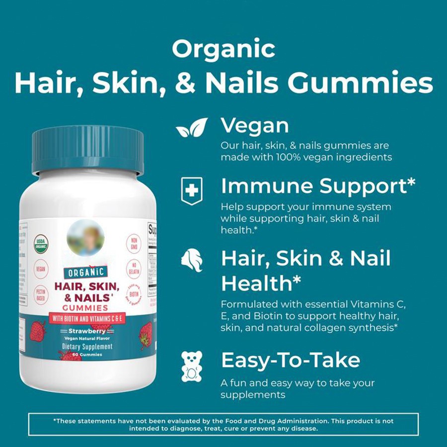 Organic Strawberry Hair Skin Nails Gummies factory